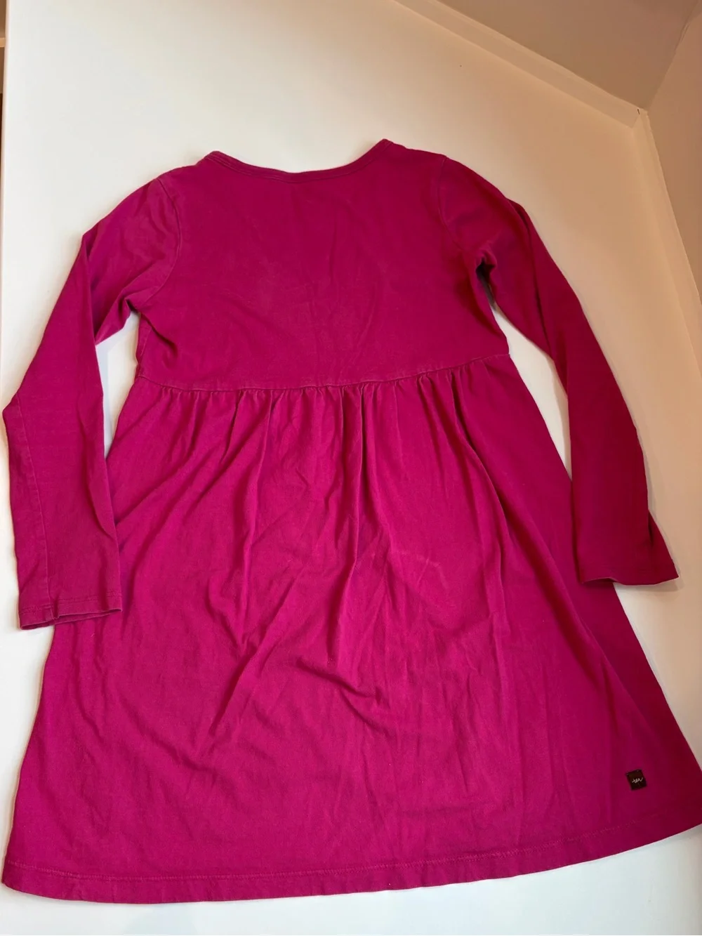 Tea Collection Girls Long Sleeved Dress 100% Cotton Bright Pink Magenta Size 8